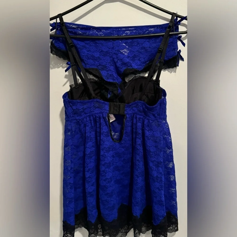 Set LA SENZA vintage push-up lace baby doll empire waist panties romantic bow S - Picture 2 of 7